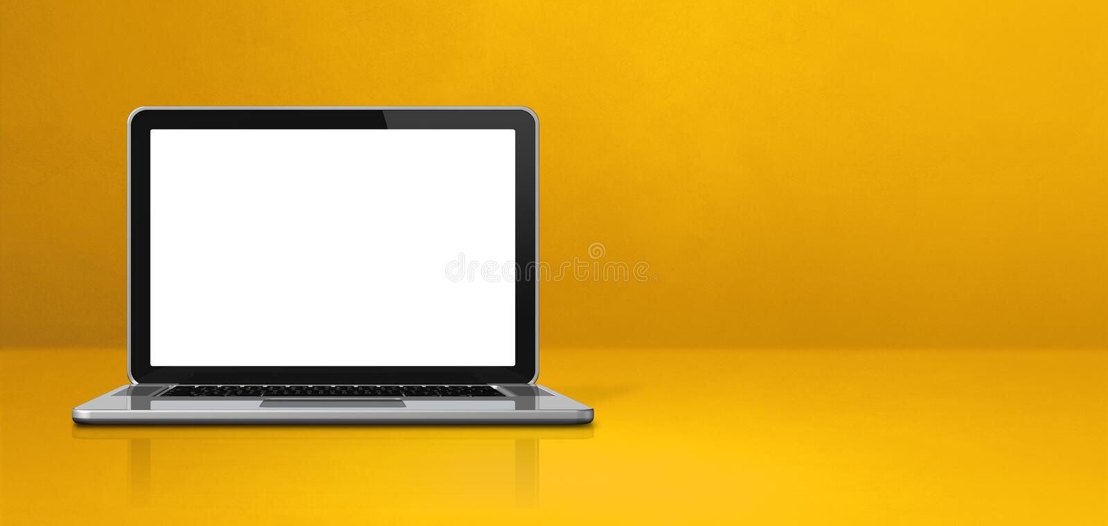 computadora-porttil-con-banner-de-fondo-escena-oficina-amarilla-amarillo-ilustracin-d-205827114